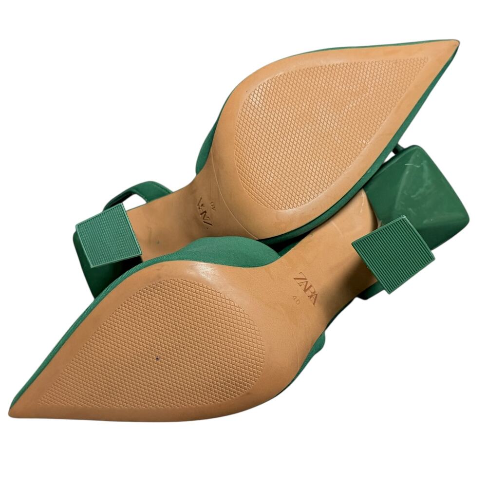 Zara Green Pumps Pointed Toe Solid Shallow Mouth High Heels Fashion Size 9 - Picture 6 of 7
